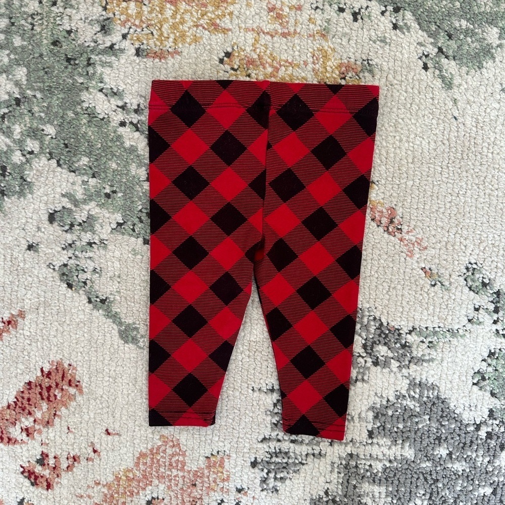 New Ralph Lauren Baby Girl Red & Black Buffalo Check Leggings Size 9 Months